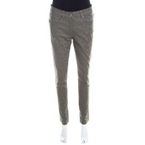 Escada Grey Floral Jacquard Stretch Denim Skinny Jeans M