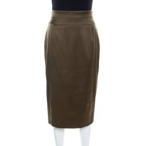 Escada Olive Green Silk Blend Pencil Skirt M