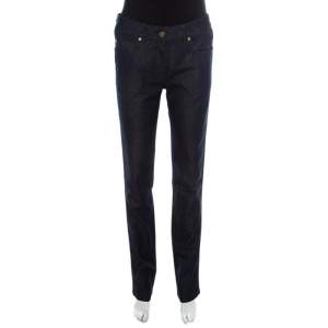 Escada Indigo Lurex Insert Denim Contrast Piping Detail Straight Leg Jeans M