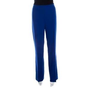 Escada Cobalt Blue Textured Wool and Silk High Waist Tanja Trousers M 