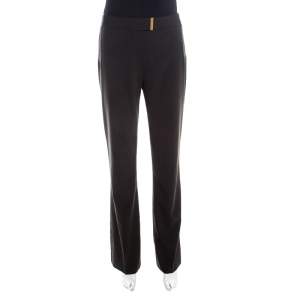 Escada Forest Green Wool Crepe Pintuck Detail High Waist Tesli Trousers M  