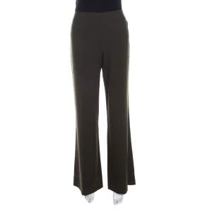 Escada Military Green Wool Crepe High Waist Wide Leg Pants M