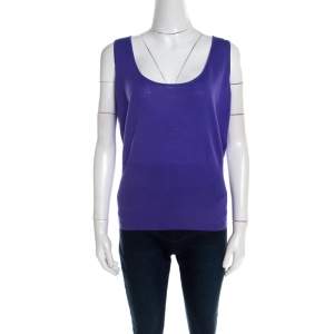 Escada Purple Rib Knit Wool Scoop Neck Tank Top L