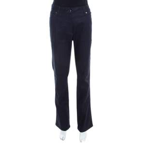 Escada Navy Blue Glitter Denim High Rise Straight Leg Jeans XL