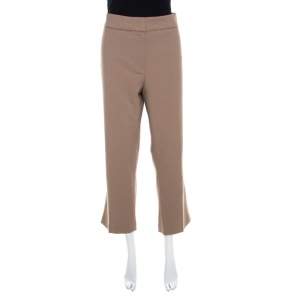 Escada Pampas Brown Stretch Cotton Embellished Waist Detail Cropped Tonikka Pants XL