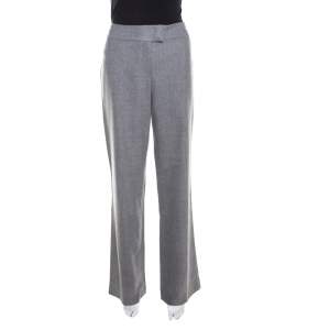 Escada Grey Melange Wool High Waist Tailored Trousers M