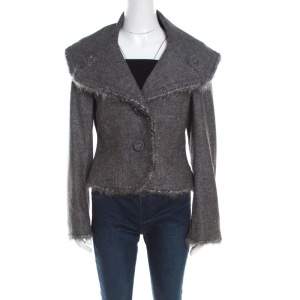 Escada Grey Wool Tinsel Trim Tailored Blazer M
