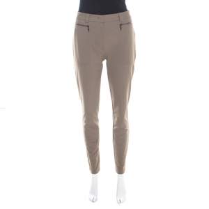 Escada Tobacco Brown Stretch Knit Topstitch Detail Tjersti Skinny Pants M