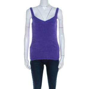 Escada Purple Angora Rib Knit Silk Lined Fuzzy Tank Top L