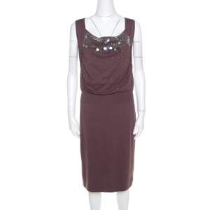 Escada Mauve Silk Cotton Iridescent Paillette Embellsihed Shawn Dress M