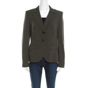 Escada Olive Green Wool Basket Weave Panel Detail Benigna Blazer M