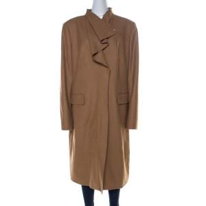 Escada Beige Wool Waterfall Lapel Mid Length Coat XL 