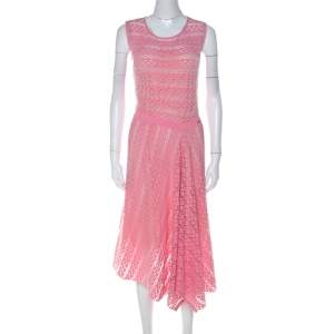 Escada Pink Perforated Knit Asymmetric Hem Sleeveless Dress M 