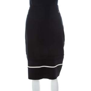 Escada Black Contrast Striped Wool Pencil Skirt L 