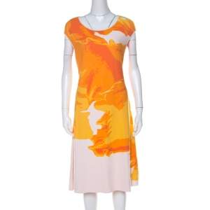 Escada Sunset Orange Fantasy Print Pique Knit Shaleesa A Line Dress L