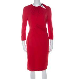 Escada Red Jersey Long Sleeve Dachain Sheath Dress M 