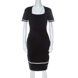 Escada Black Stretch Wool Scoop Neck Sahkyo Bodycon Dress S