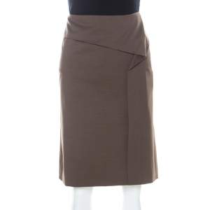 Escada Oak Brown Stretch Wool and Cotton Blend Pencil Skirt L
