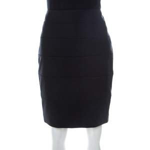 Escada Navy Blue Stretch Crepe Panelled Pencil Skirt M 