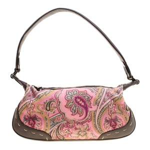 Escada Pink/Brown Printed Canvas and Leather Hobo
