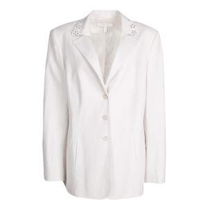 Escada Beige Wool Eyelet Collar Blazer and Skirt Set M