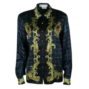 Escada Vintage Balmoral and Check Print Long Sleeve Silk Shirt M