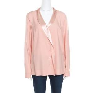 Escada Gloss Pink Silk Shawl Collar Nanaka Button Down Blouse L