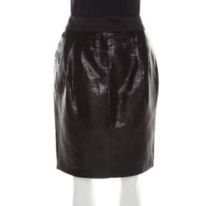 Escada Metallic Black Satin Trim Tailored Skirt M