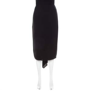 Escada Black Silk Ruched Back Asymmetric Pencil Skirt M