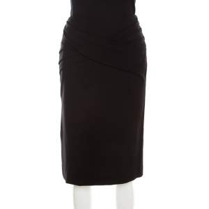 Escada Black Stretch Knit Draped Pleat Front Runia Pencil Skirt XL