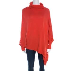 Escada Medium Orange Cashmere Wool Asymmetric Sleeve Oversized Turtleneck Sweater M