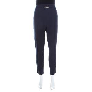 Escada Navy Blue Jersey Logo Buckle Detail Tanessa Tapered Pants XL
