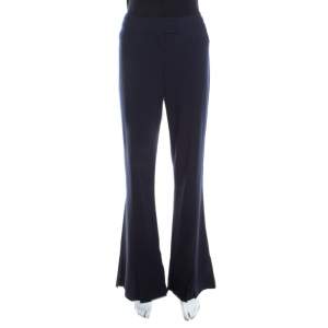 Escada Navy Blue Stretch Wool Crepe High Waist Peplum Hem Pants M