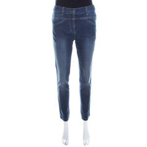 Escada Indigo Faded Effect Denim Cropped Skinny Jeans S