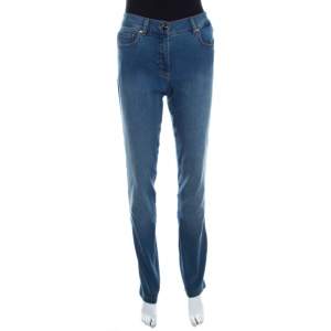 Escada Indigo Faded Effect Medium Wash Stretch Denim Tapered Jeans M