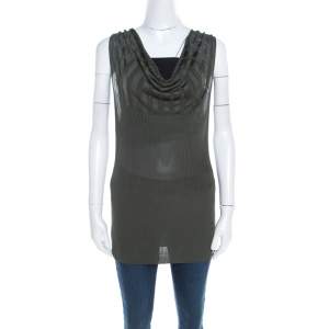 Escada Cactus Green Rib Knit Cowl Neck Detail Sleeveless Selali Blouse XL