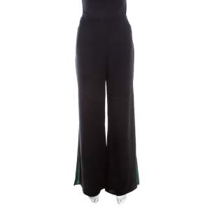 Escada Black Crepe Wool Contrast Silk Lined Side Slit Detail Hose Trousers M