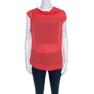 Escada Coral Orange Silk Embellished Cowl Neck Sleeveless Neslisah Top M