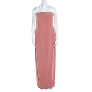 Escada Litchi Pink Silk Asymmetric Hem Strapless Gunn Evening Gown M