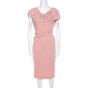 Escada Bellini Pink Crepe Pinch Pleat Draped Dyani Dress L