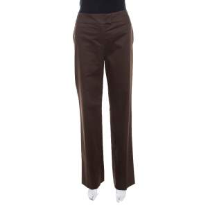Escada Brown Stretch Cotton High Waist Straight leg Trousers M 