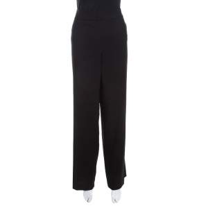 Escada Black Textured Wool and Silk High Waist Tanja Trousers XL