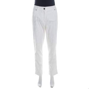 Escada Off White Patterned Stretch Cotton Jacquard Jeans XL