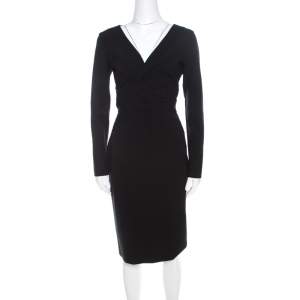 Escada Black Stretch Crepe Pintuck Detail Dinore Sheath Dress M