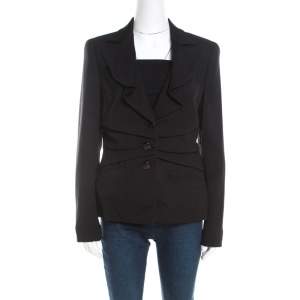Escada Black Wool Pleat Detail Button Front Beaneth Jacket L