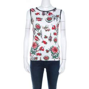 Escada White True Love Print Cotton Sleeveless Top M
