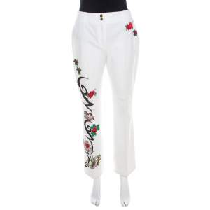 Escada White True Love Heart Embroidered Denim High Waist Jeans M