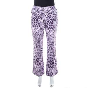 Escada Purple Abstract Print Cotton Flared Trousers M