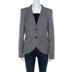 Escada Grey Wool Blend Houndstooth Patterned Double Button Blazer M 