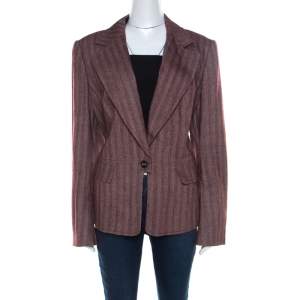 Escada Burgundy Wool and Silk Blend Single Button Blazer XL